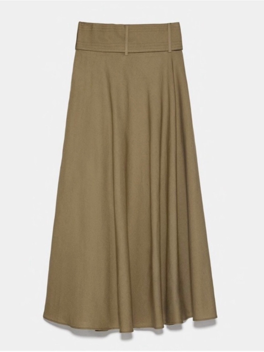 Zara Linen Blend Belted Rustic Long Skirt Sz M - Picture 8 of 11